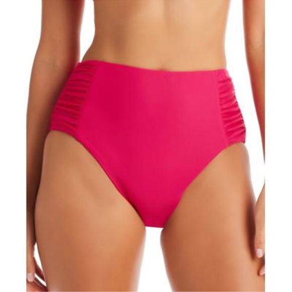 Bar III Shirred High-Rise Bikini Bottoms in Ruby (XL) - Picture 1 of 8